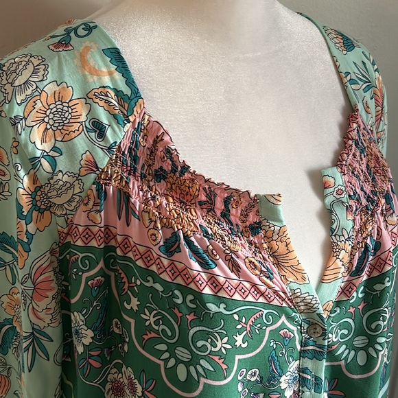 New Suzanne Betro Weekend Long Boho Peasant Tunic Bell Sleeve Style Blouse - Picture 4 of 9